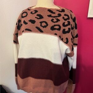 Leopard Print Colorblock Sweater